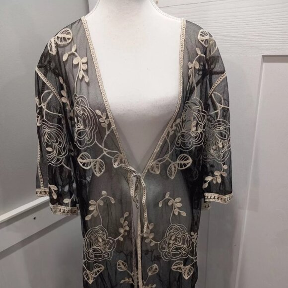 Other - Embroided Lace Sheer Women Robe Kimono Cover Up Duster